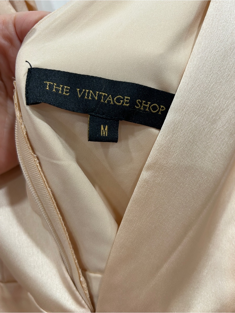 The Vintage Shop Satin V-Neck Tie-Shoulder Dress in Champagne - Picture 3 of 4
